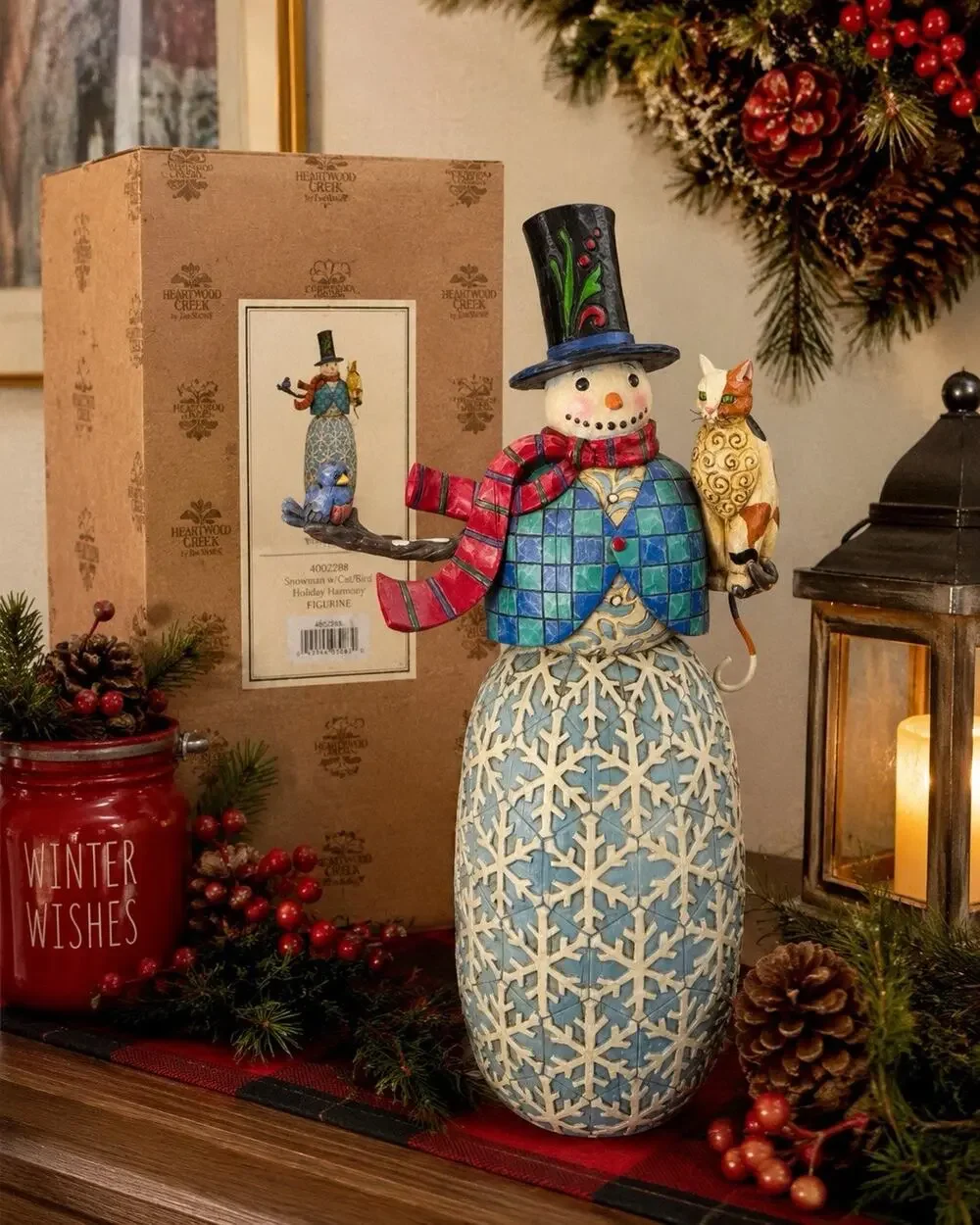 Jim Shore Heartwood Creek Holiday Harmony Snowman Cat Bird 4002288 w/ Box